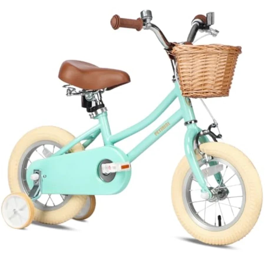 Bicicletta Vintage per Ragazze 12-20 Pollici, Bici Classica con Cestino in Vimini, Campanello, Telaio in Acciaio ad Alta Resistenza, Ruote da Allenamento 12/18/8.5 Pollici Pre-A