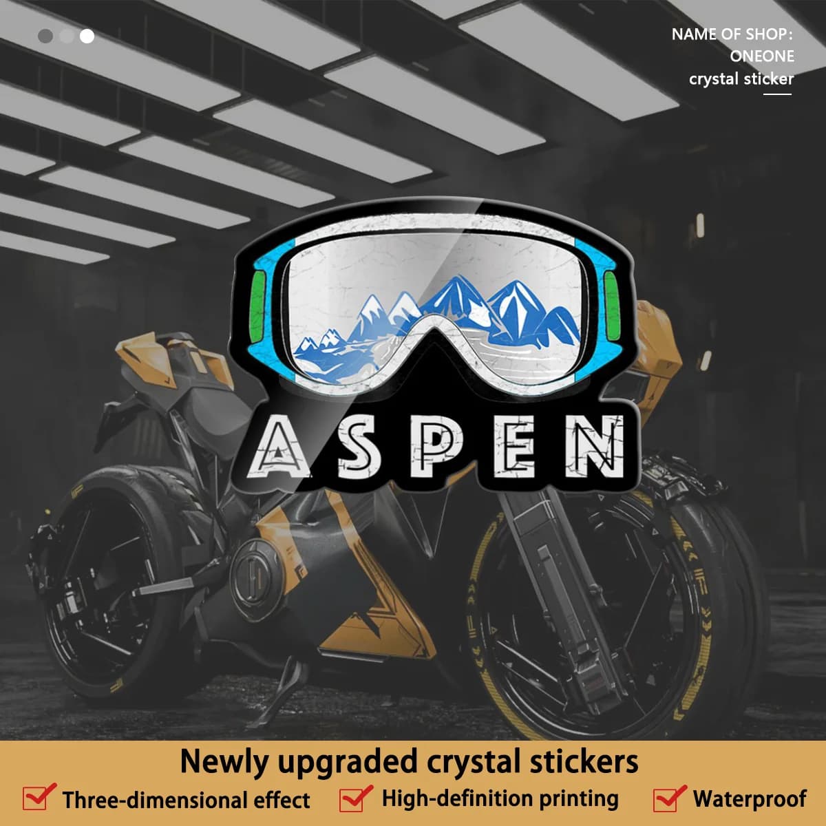 Set di 3 Adesivi per Occhiali da Sci Aspen, Decalcomanie Impermeabili per Sport Invernali per Auto, Moto, Laptop e Finestre