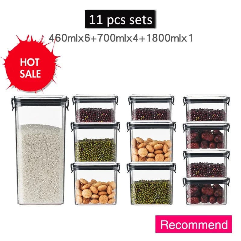 Contenitore per alimenti contenitore da cucina in plastica frigorifero scatola di pasta serbatoio di stoccaggio Multigrain lattine sigillate trasparenti set da 3 pezzi-11 pezzi