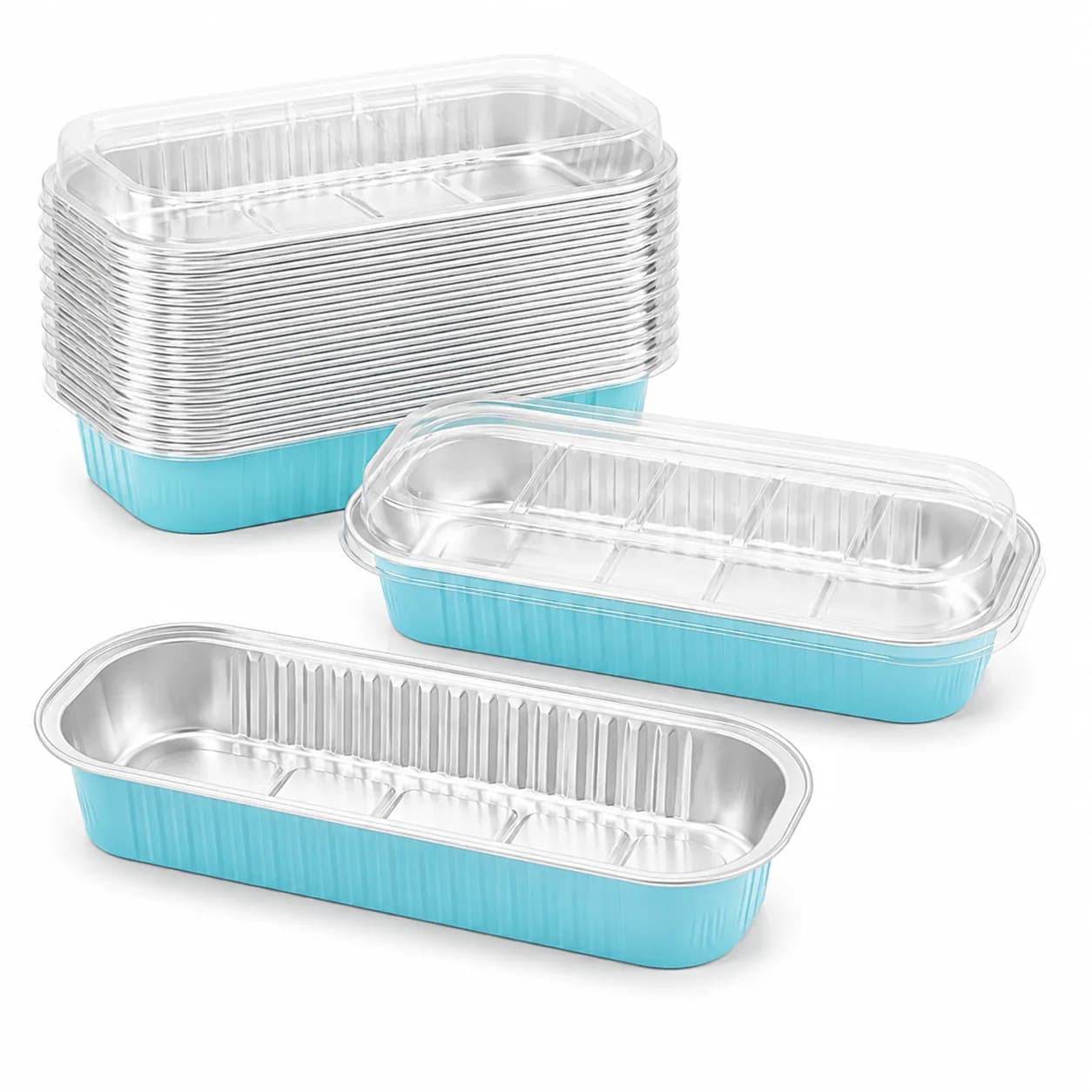 30 Pack Disposable Aluminum Foil Loaf Pans with Clear Lids - 6.5 X 1.9 Inch Mini Oblong Baking Tins, Heavy Duty Teal Foil Containers for Meal Prep, Catering, Oven & Freezer Safe