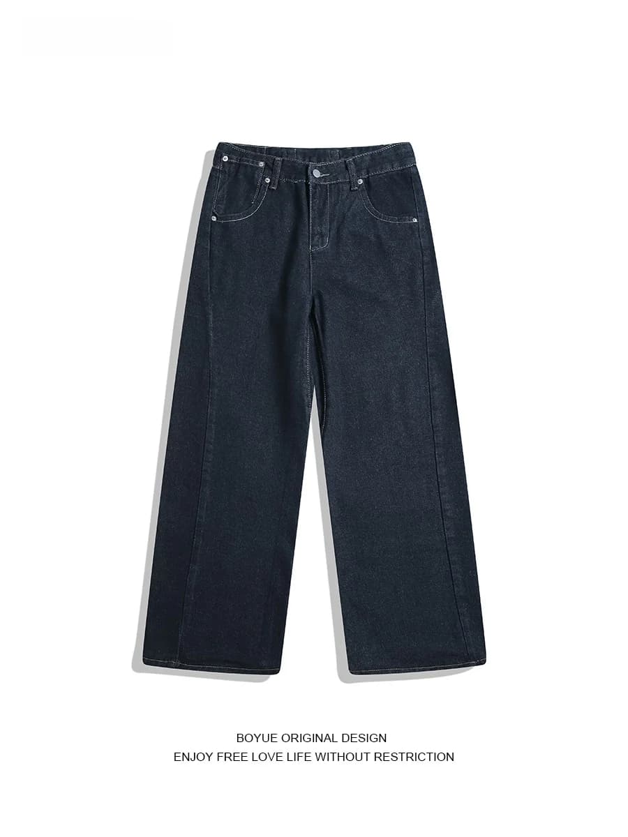Jeans larghi a gamba dritta Design con cintura da uomo Pantaloni lunghi versatili casual Old Money Sle Miscela di cotone poliestere a gamba larga