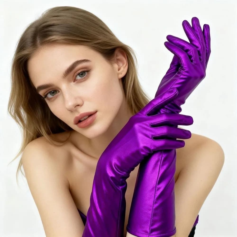 Fashion Solid Color Patent Leather Gloves Shiny Elastic Long Gloves Sun Protection Gothic Women Mittens Prom Dress