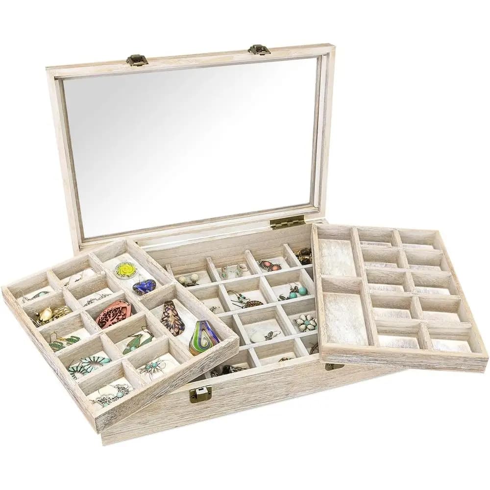 Tempered Glass Jewelry Organizer, Two Layered Display for Necklaces, Earrings, Bracelets, Rings - Elegant Storage Solution, V