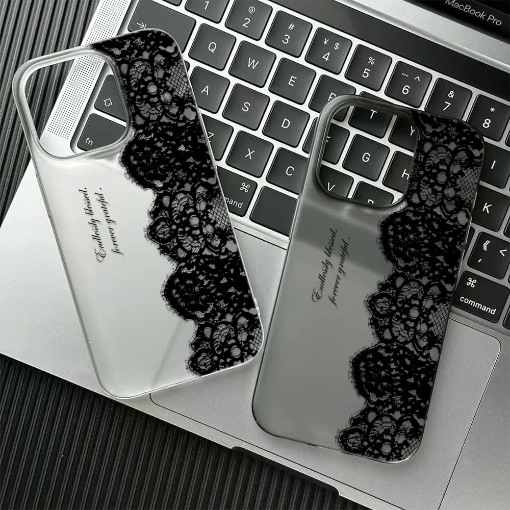 Custodia per telefono in pizzo nero con lettere per iPhone 17 16 15 14 13 12 11 Pro Max 13 12 17 Air 16 Plus, antiurto, morbida, trasparente, Coque