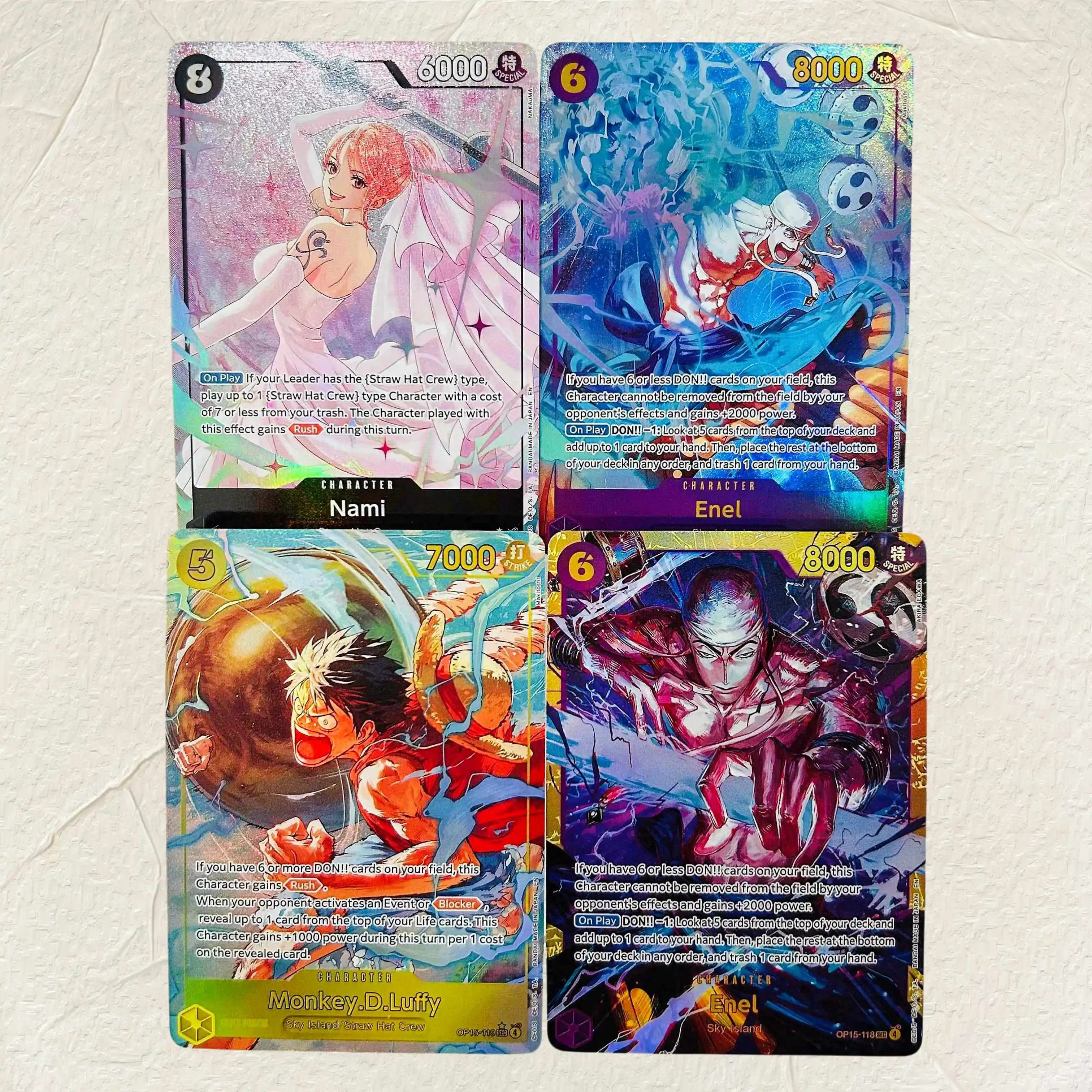 DIY One Piece Nami Luffy Enel 4Pcs English Version Foil Texture Cards Collectible Grade Premium Anime Collection Cards