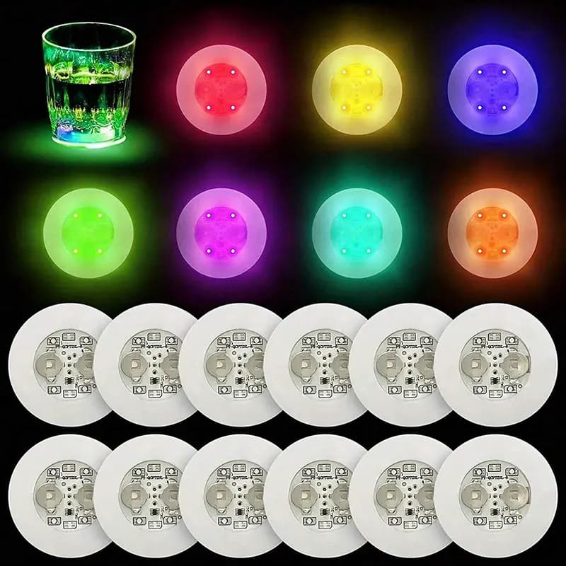 10 luci per sottobicchiere a LED, adesivi colorati luminosi per bottiglie di vino, illuminazione per bar, feste di nozze, adesivi luminosi per bottiglie di vino