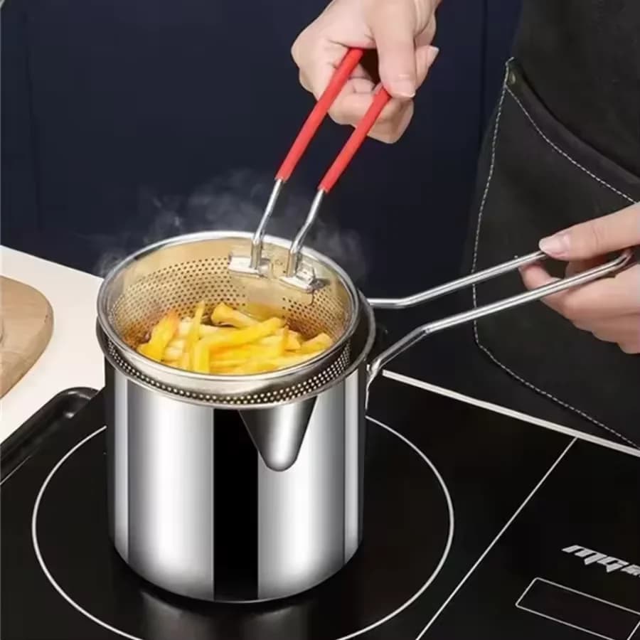 Deep Fryer with Basket Tempura Chicken Fryer 304 Stainless for Home and Commercial Use with Filter Screen Fryer Kitchen Tools