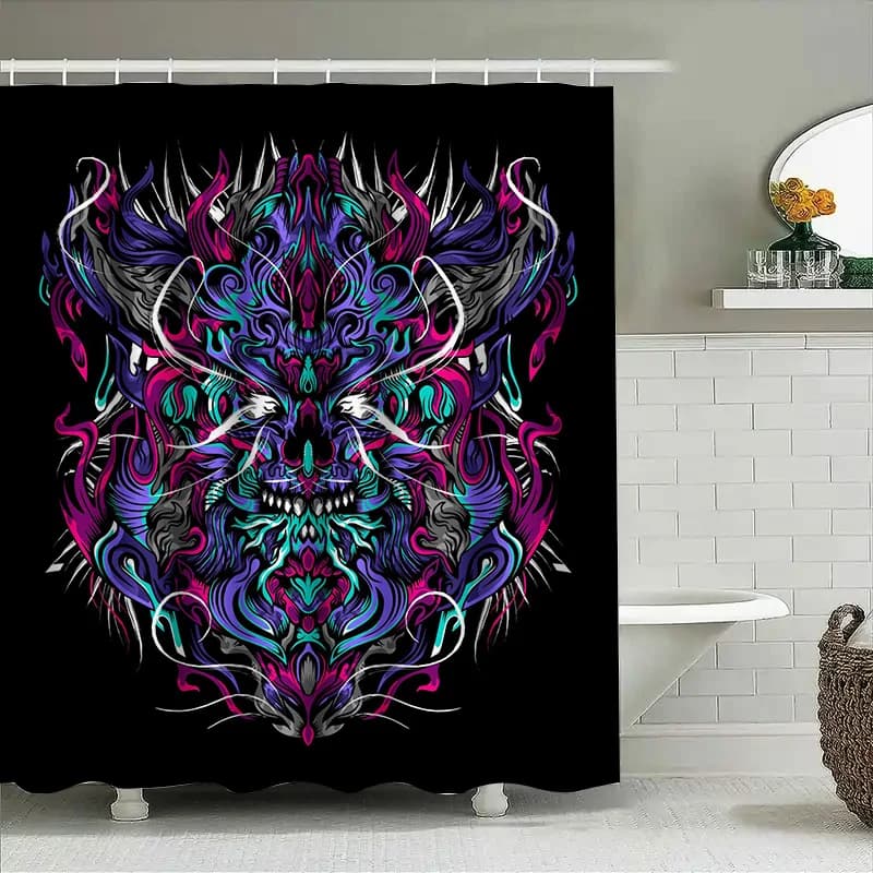 Tuniu Tenda da doccia psichedelica con testa di cervo pavone Decorazione da parete floreale astratta Stampa artistica unica