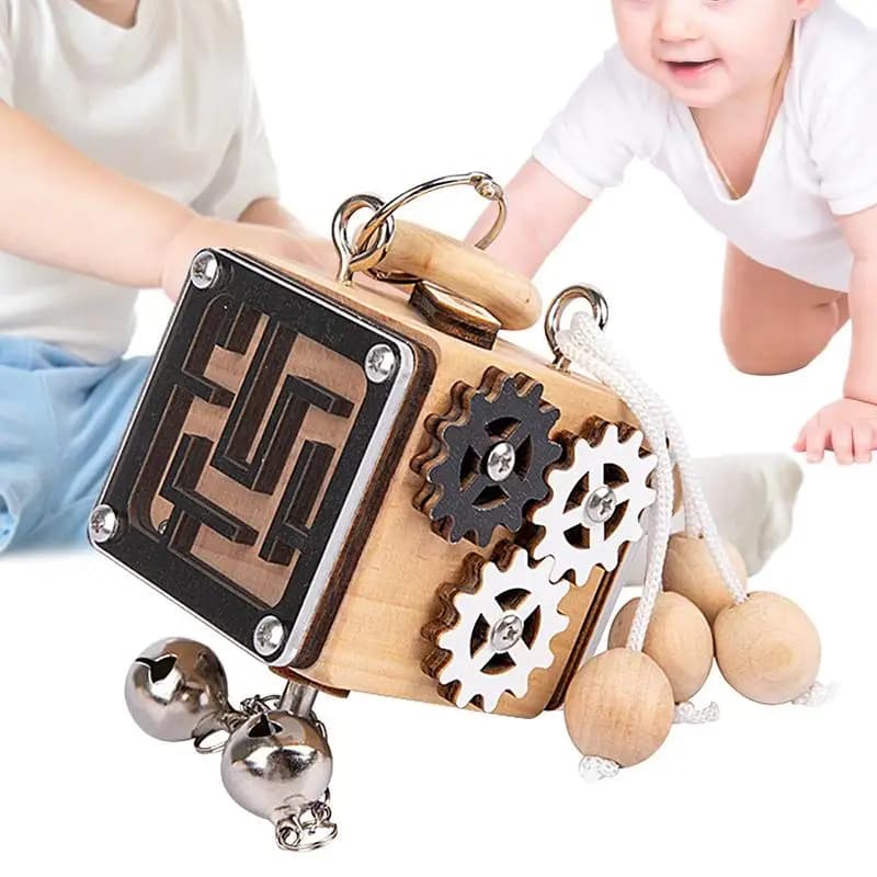 Cubo di apprendimento per bambini Cubo di attività in legno Giocattoli Scheda educativa Giocattolo sensoriale Blocco interattivo Giocattolo agitato per bambini di età compresa tra 1 a 3 anni