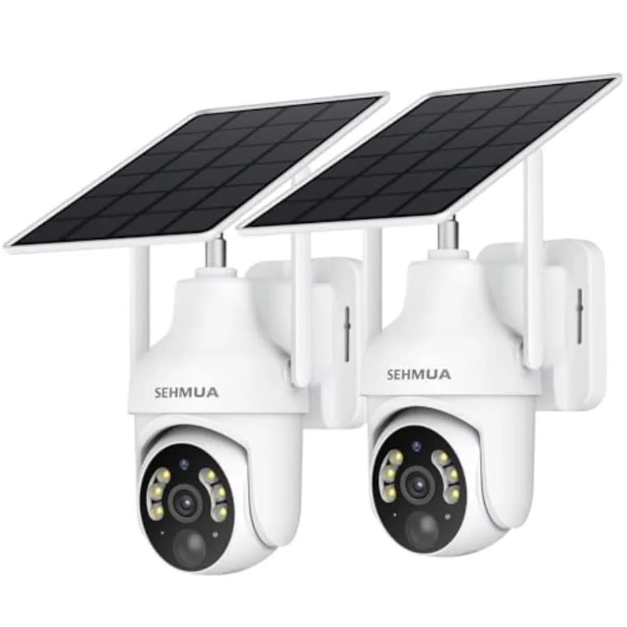 2K Solar Security Cameras Wireless Outdoor, 2 Pack 360° View Pan/Tilt WiFi Security Camera Outside with Color Night Vision, Eas