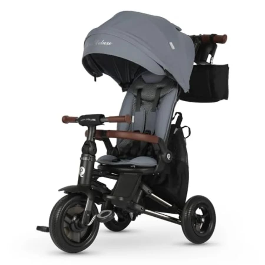 Bicicletta Pieghevole 8 in 1 per Bambini da 10 Mesi a 6 Anni con Tettuccio Rimovibile, Barriera di Protezione, Sedile Girevole e Triciclo