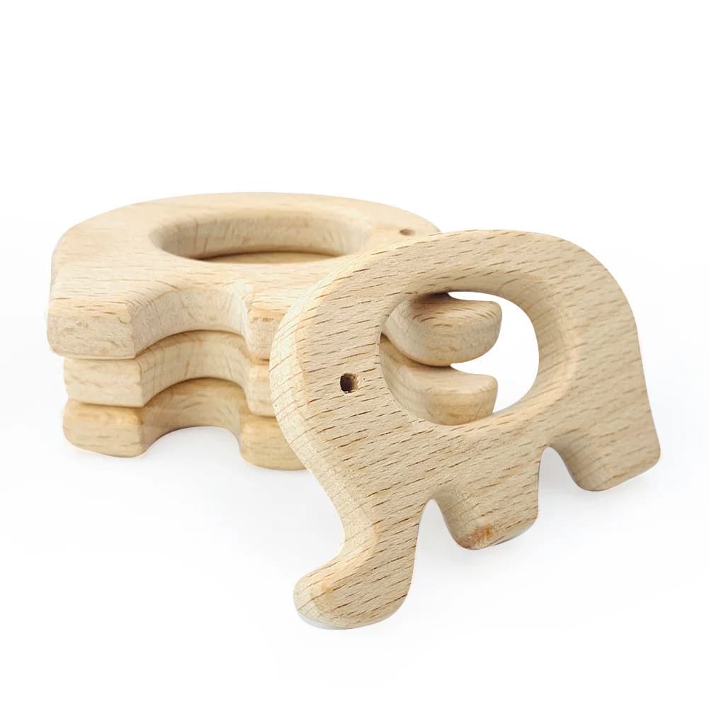 Massaggiagengive in faggio naturale per bambini, animale del fumetto, chitarra per bambini in legno, cuore, asta molare, giocattolo, collana con ciondolo, elefante