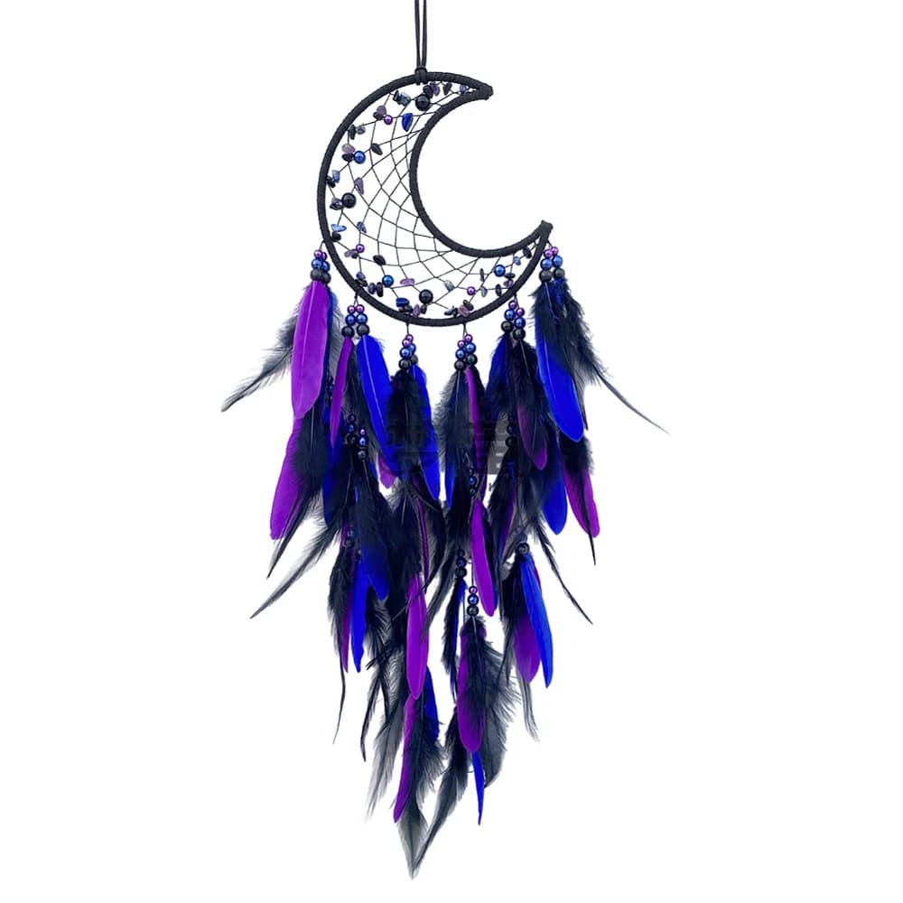 1Pc Dream Catcher Cotton Woven Web Net with Pendant Decorations Moon Tassel Hanging Decorations Indigo 510mm