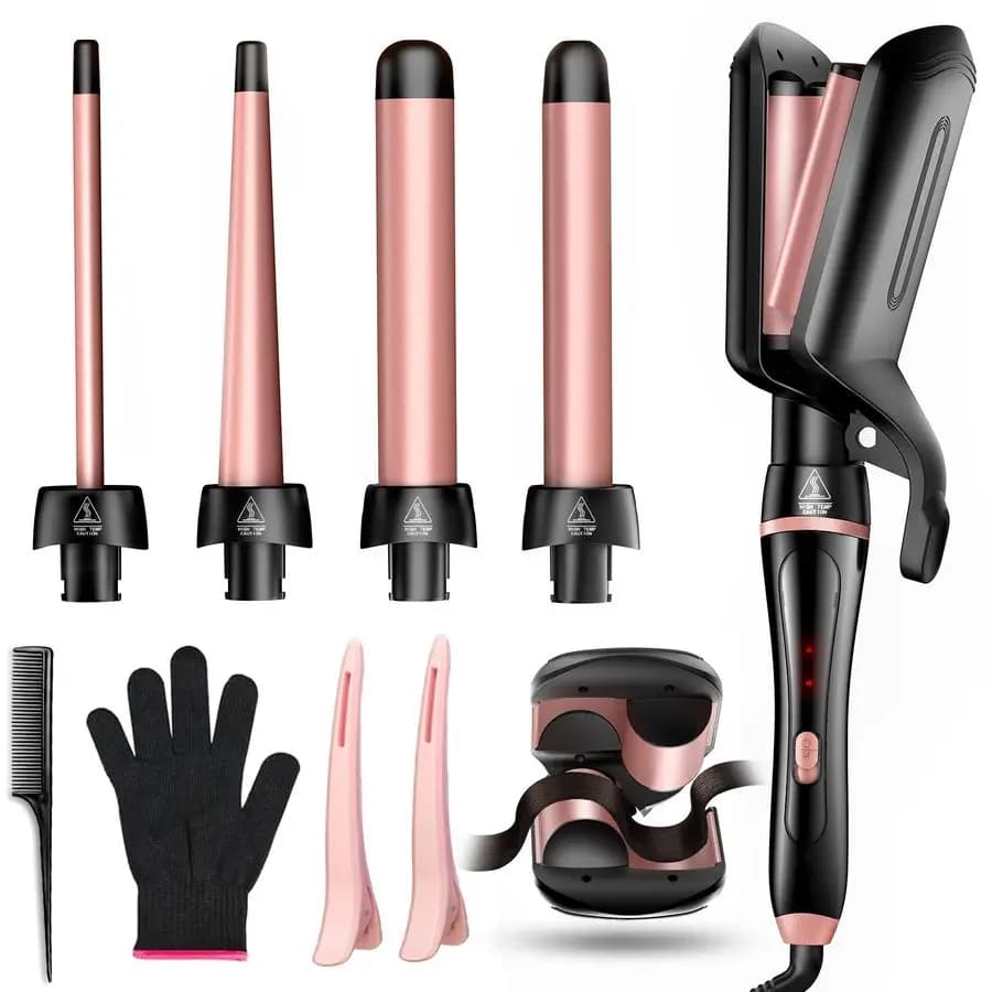 Set of Iron Arricciacapelli 4 in 1, Versatile Kit for Waves and Ricci, for All Hair Types, with 4 Interchangeable Heads