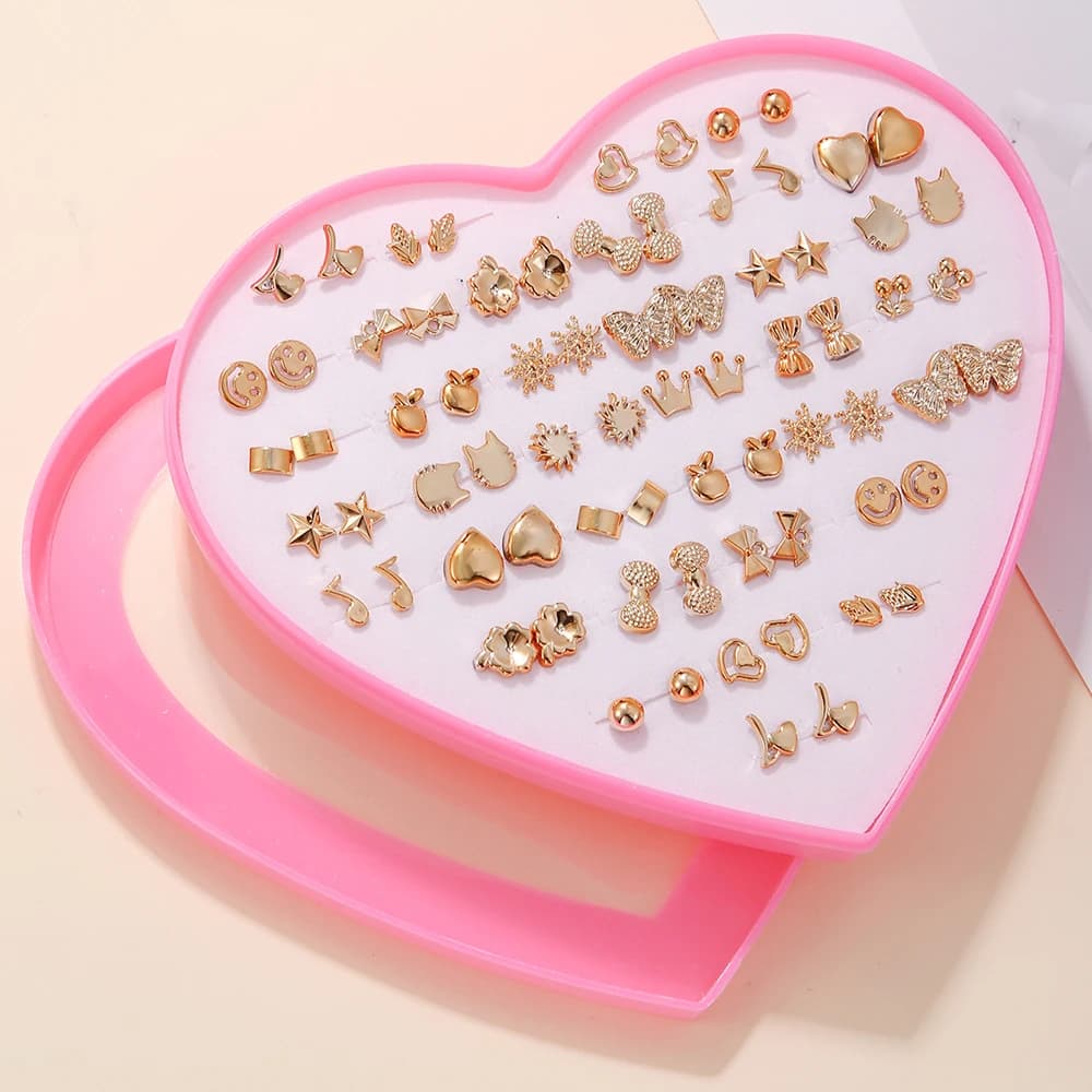 Nuovo Design casuale 36 paia/lotto Lovely Mini Earing Cute Snowflakes Cat Butterfly Stud orecchini per ragazza Fashion Daily Ear Jewelry