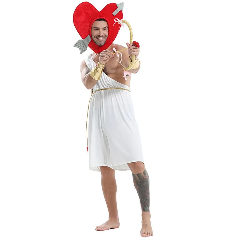 Dio greco d'amore da uomo Eros Abiti Halloween Fancy Dress Up con cappello a cuore rosso Arco Freccia Costume da Cupido Amor per adulti