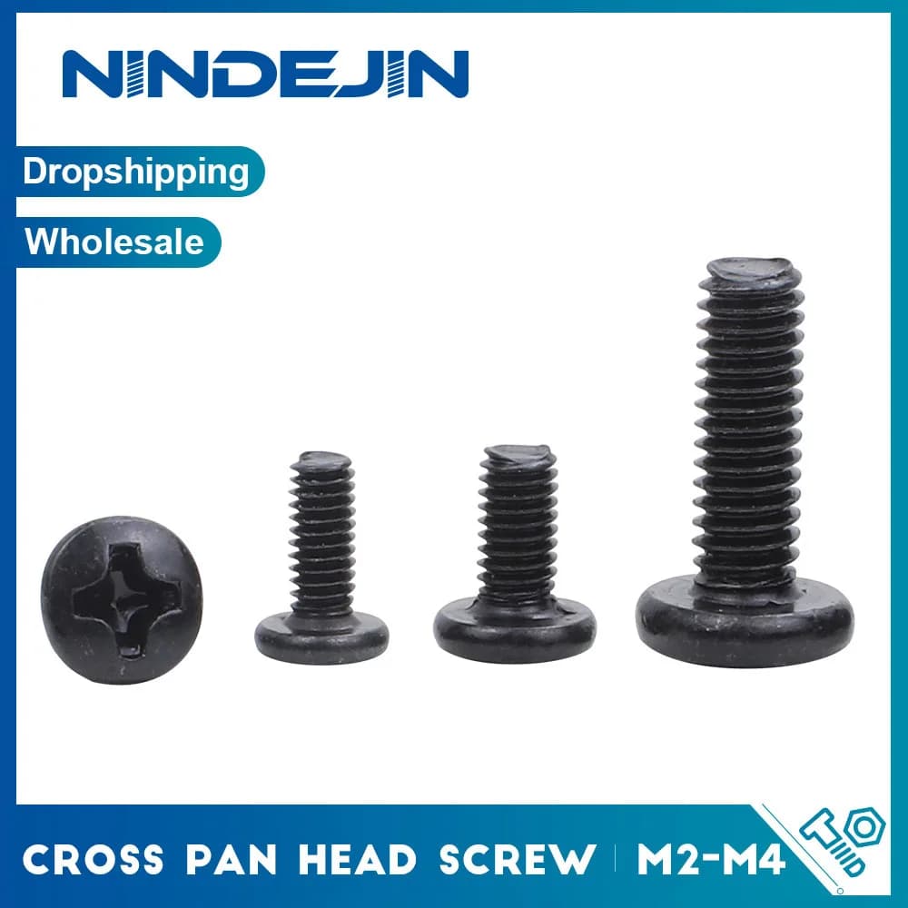 NINDEJIN 20/30 pz. Viti a macchina a testa a croce M2 M2.5 M3 M4 M5 in acciaio nero placcato, viti a macchina Phillips a testa ovale