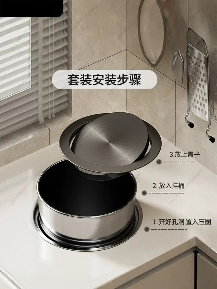 Cestino da appoggio in acciaio inox con coperchio integrato per uso commerciale, hotel, bagno, lavabo, cucina - Secchio speciale sospeso