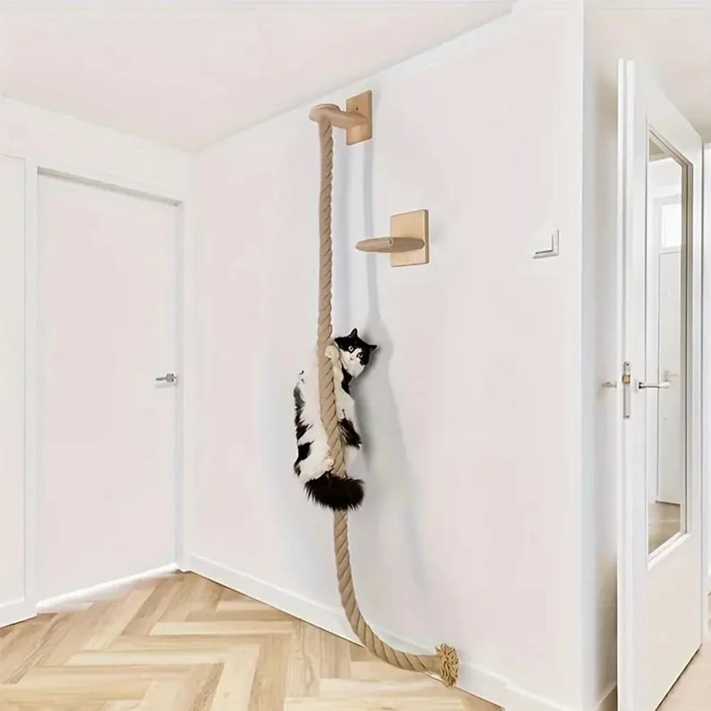 Corda da arrampicata per gatti montata a parete da 1 pezzo Pedali in legno massello e corda in sisal per addestramento dei gattini Artiglio per molatura Mobili per gatti per interni