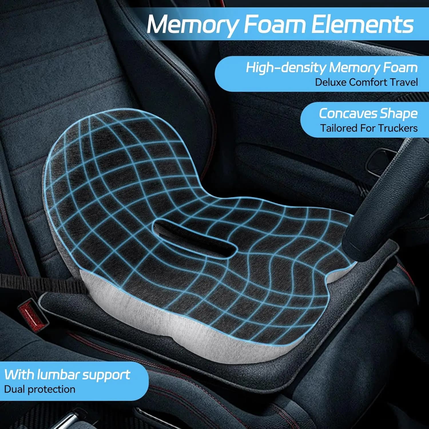 Cuscino del sedile in memory foam antiscivolo per alleviare il dolore Comfort Cuscino per la vita del seggiolino auto Supporto lombare Cuscino per sedia da ufficio 1 pezzo