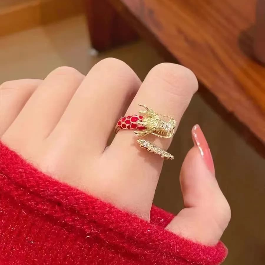 Niche Golden Dragon Shaped Gold Electroplating Attraction Open Ring Lucky Realistic Light Luxury High End Adjustable Jewelry