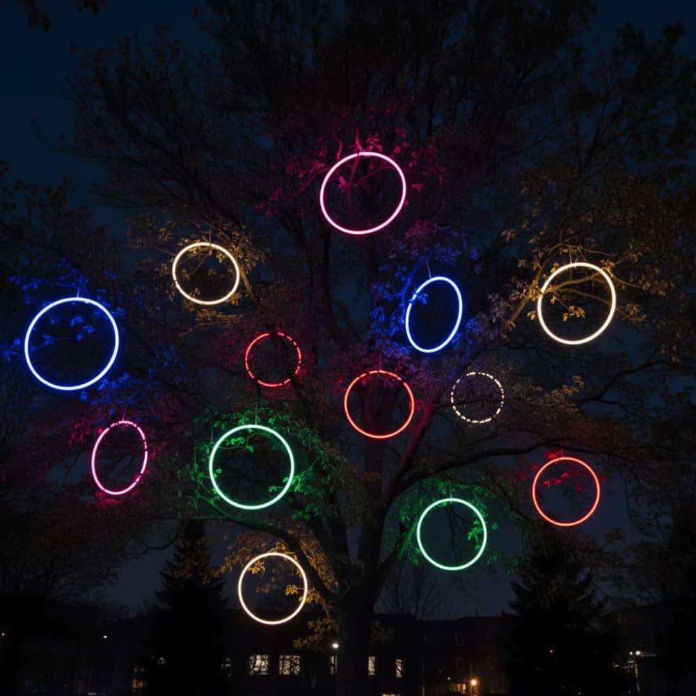 Waterproof Circular Tree Light LED Hanging Design Festival Light Wishing Ring Shape Festive Style Luminous Ring