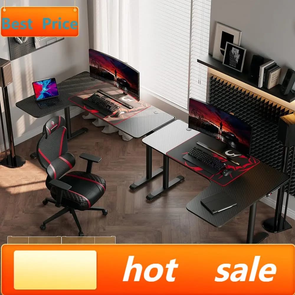 Scrivania da Gaming a L da 60 Pollici: Grande Scrivania per PC con Tappetino Mouse, Gestione Cavi per Casa e Ufficio, Facile da Montare