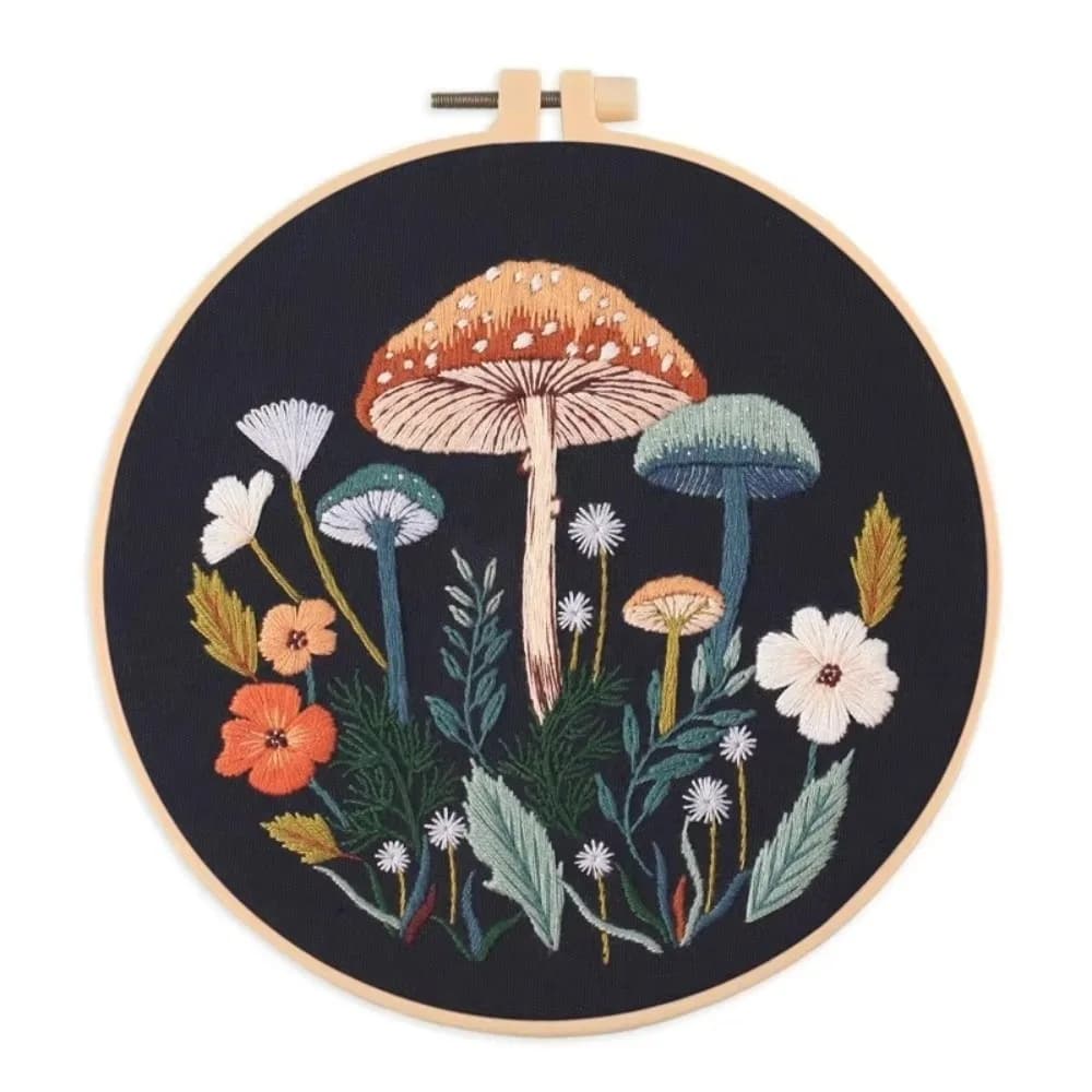Black Cloth Pattern Embroidery Stitch Practice Kit DIY Crafts Punch Needle Kit Mushroom Embroidery Kit Embroidery Artcraft