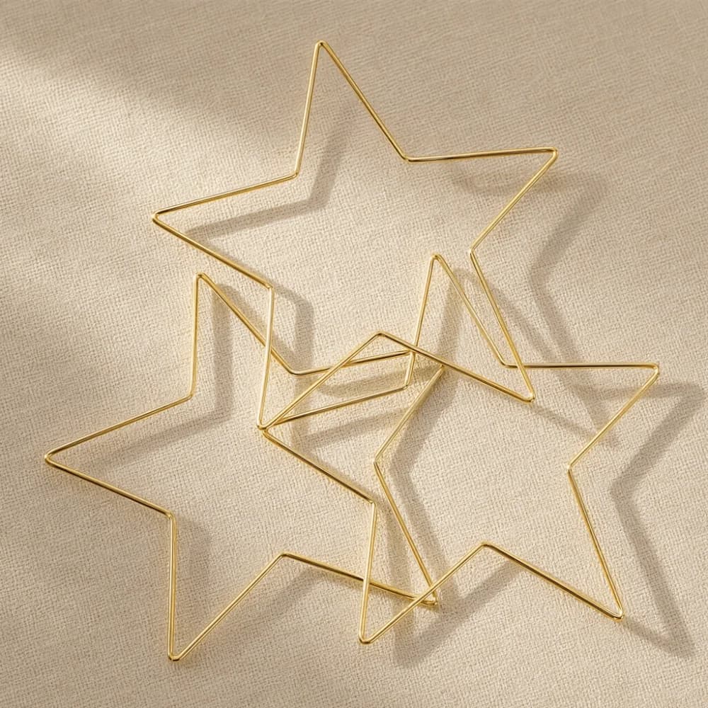 3pcs Metal Wire Star Wreath Frame 11.81in Gold Color Dreamcatcher Wall Hanging DIY Craft Supply 3mm Thickness Wall Art Ornament