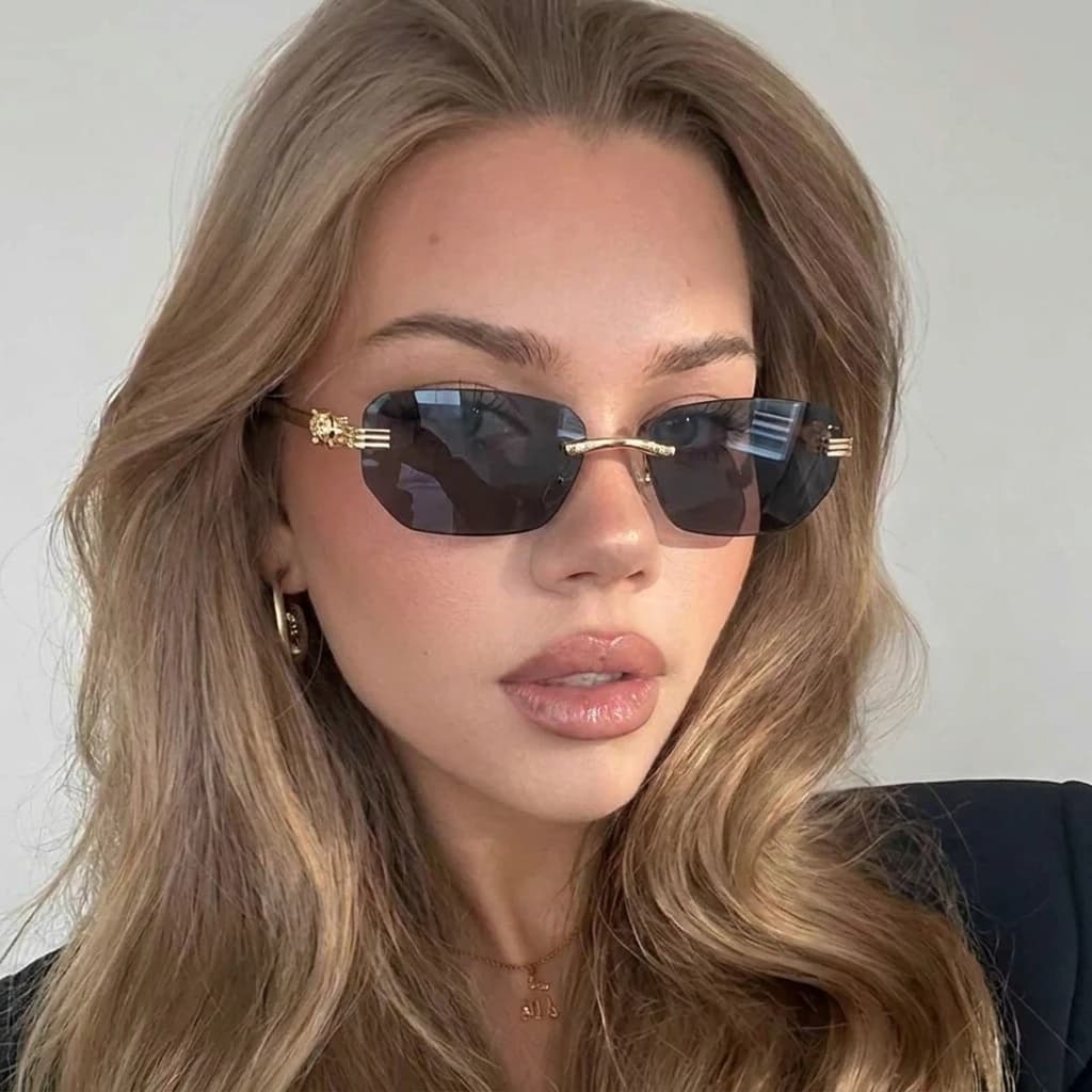 Personalized Leopard Head Square Rimless Cut-edge Sunglasses, New Fashion Trend Glasses For Both Men And Women CH002