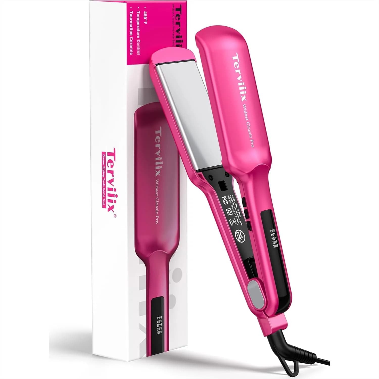 Piastra per Capelli in Ceramica Larga 2 Pollici per Capelli Spessi e Ricci - Si Riscalda in 30 Secondi, Temperatura Regolabile 300-450°F, Doppio Voltaggio, Automatica