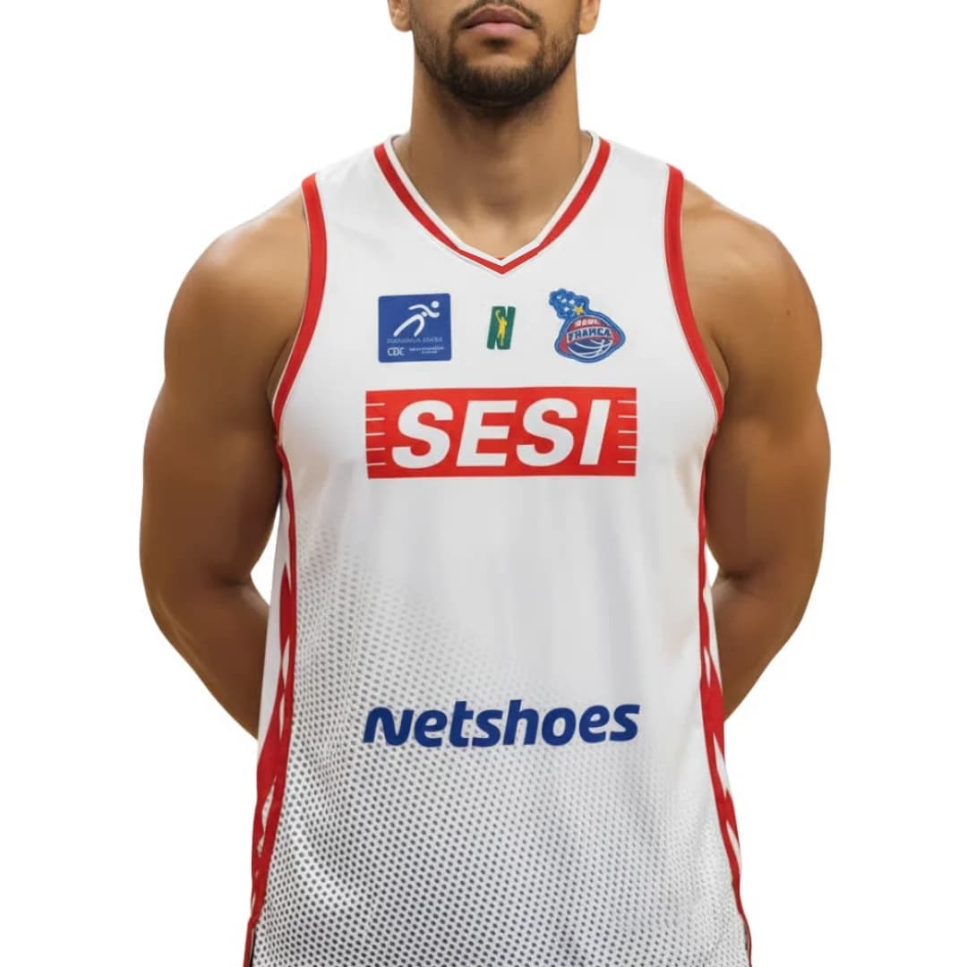 Maglia da basket Home Sesi Franca Basquete 25-26, Kit Allenamento Sportivo Asciugatura Rapida, T-shirt Uomo, Abbigliamento Bambino, T-shirt Donna