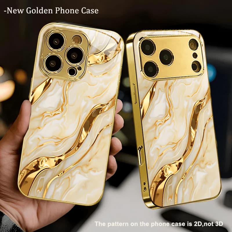 Gold textured design glass phone case suitable for iPhone 17 16 15 14 13 12 11 Pro/Max/Plus anti drop and shockproof back cover