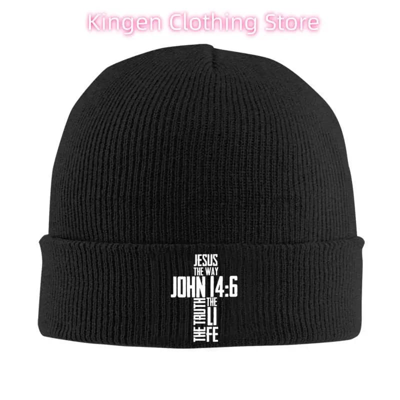 Christian Bible Verse Jesus The Way John 14：6 Beanie Hat Skullies Beanies Unisex Head Wrap Bonnet Hats Winter Warm Knit Caps