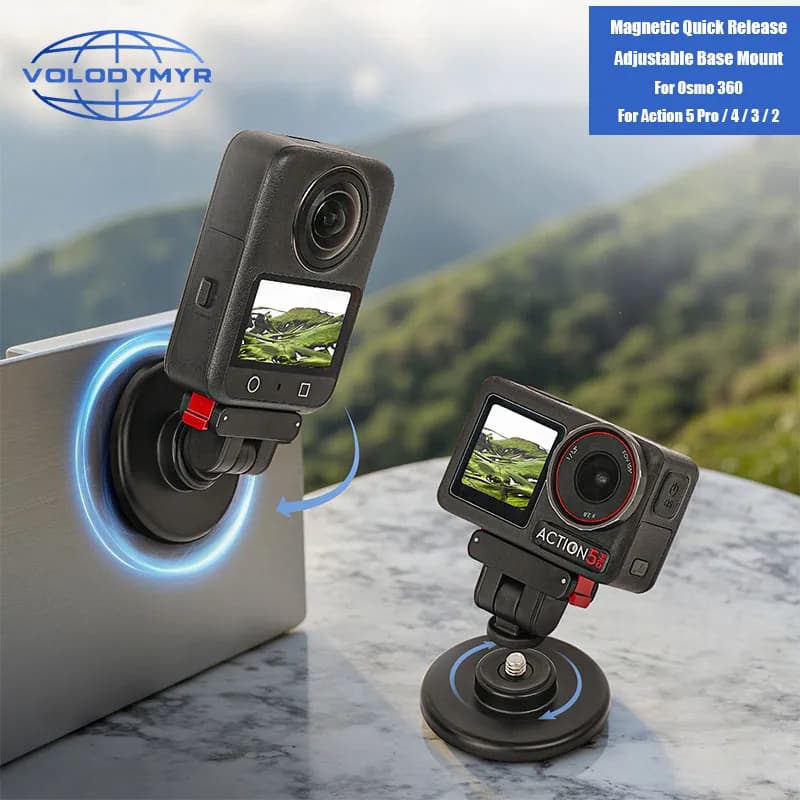 VOLODYMYR OSMO 360 Quick Release Magnetic Base for Action 5 Pro/4/3/2, Adjustable Support, Action Camera Accessories