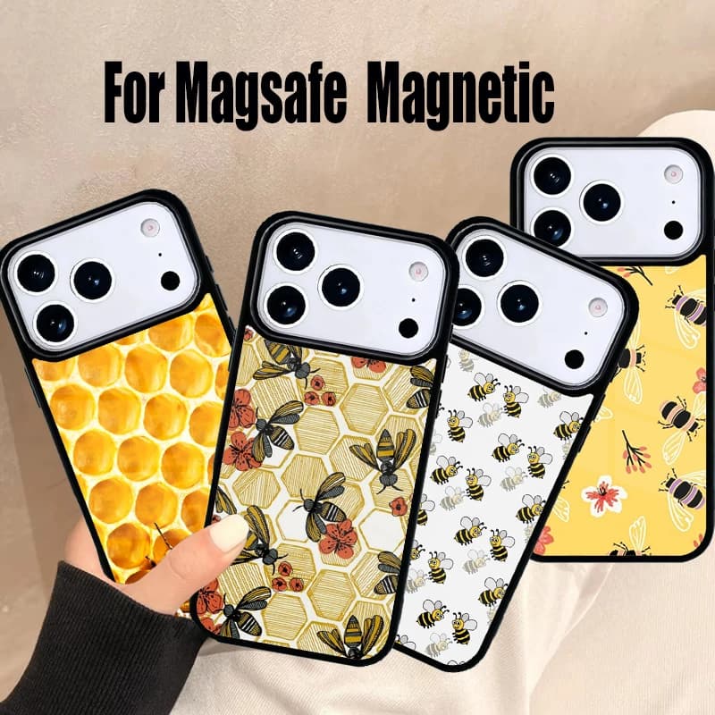 Cover per iPhone 17 Air 16e 15 14 13 12 11 Pro Max Plus con design ape apicola e Magsafe Wireless Magnetico