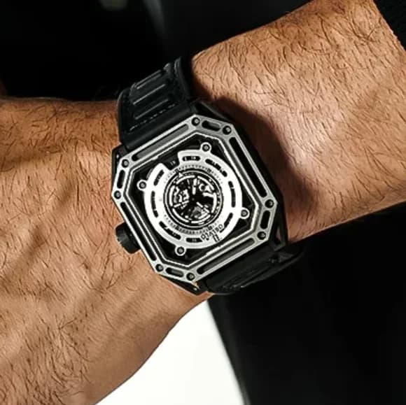 OBLVLO Orologio automatico da uomo 44 Orologio da polso meccanico quadrato Quadrante scheletrato luminoso Specchio zaffiro