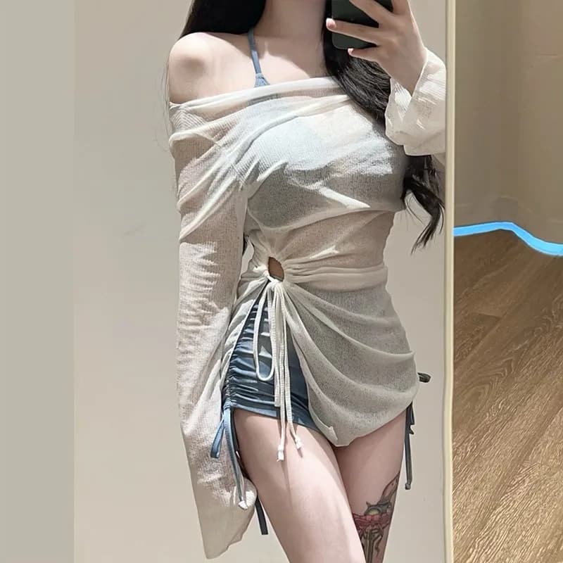2026 Summer American Sexy Tie Dye Blue Women's 3 Piece Sports Bikini Set with Cover Up Flat Angle Swimsuit Beach Vacation