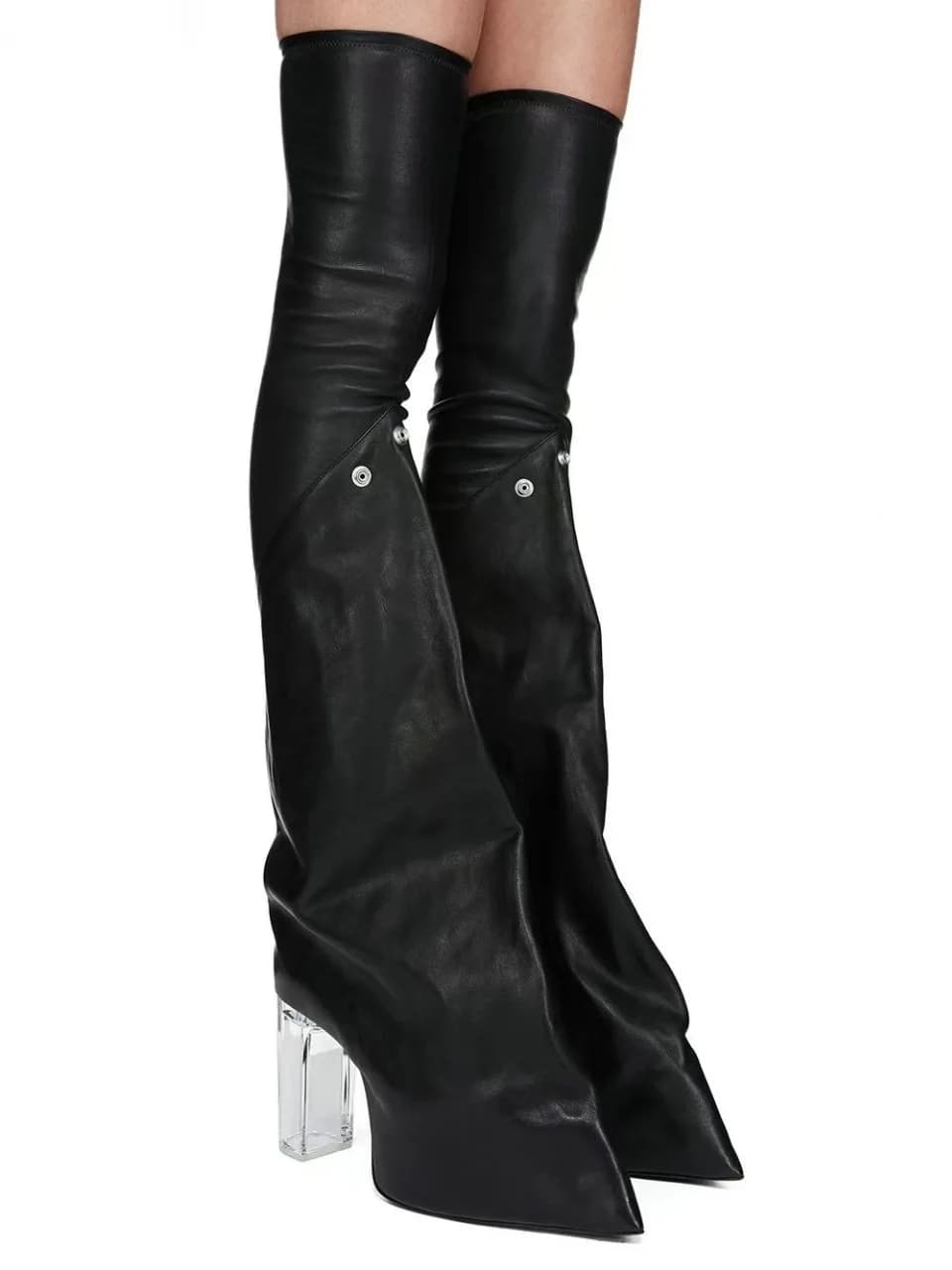 Autunno/Inverno Stivali alti sopra il ginocchio con tacco trasparente da donna nuove Gambe rimovibili Runway Streetwear Stivali alti a punta