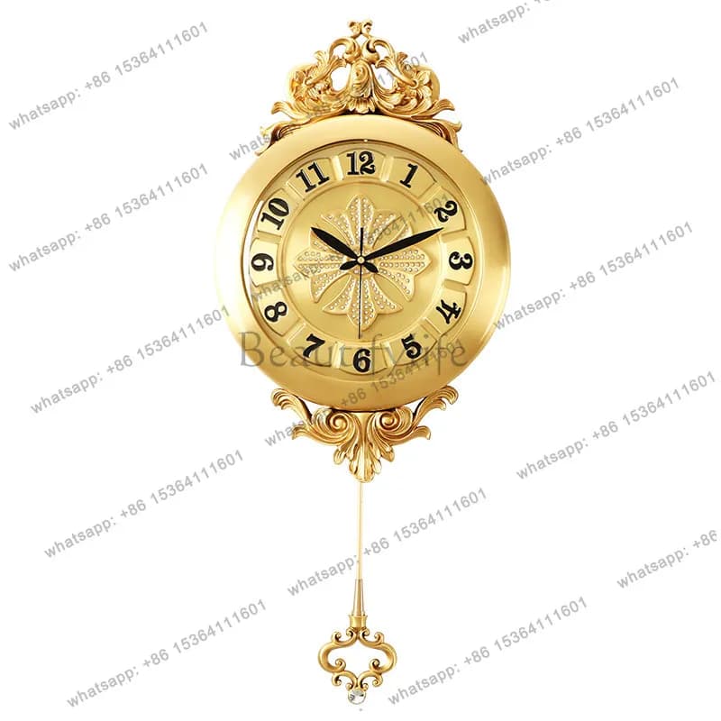 Orologio da parete in ottone di lusso leggero stile europeo 2026, decorazione per soggiorno domestico, orologio al quarzo a pendolo