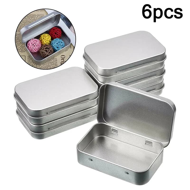 6Pcs Metal Boxes Tin Plated Container Empty Hinged Lid Small Empty Storage Box Frosted Household Storage Box Organizer