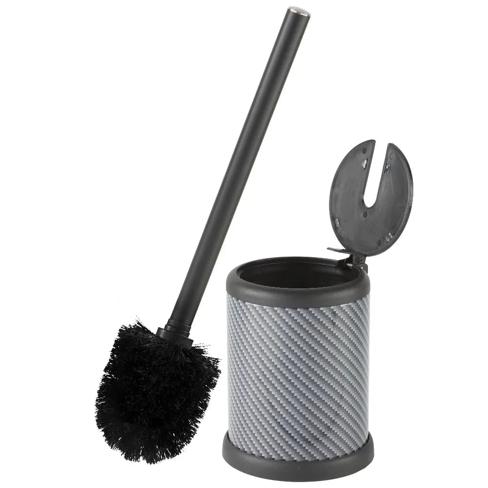 Self Closing Lid Toilet Brush and Holder Set in Modern Matte Black Hygienic Bathroom Cleaning Tool with Stand and Drip Tray for Easy Storage and Odor Control Heavy Duty Scrubber for Efficient Toilet Bowl Stain Removal