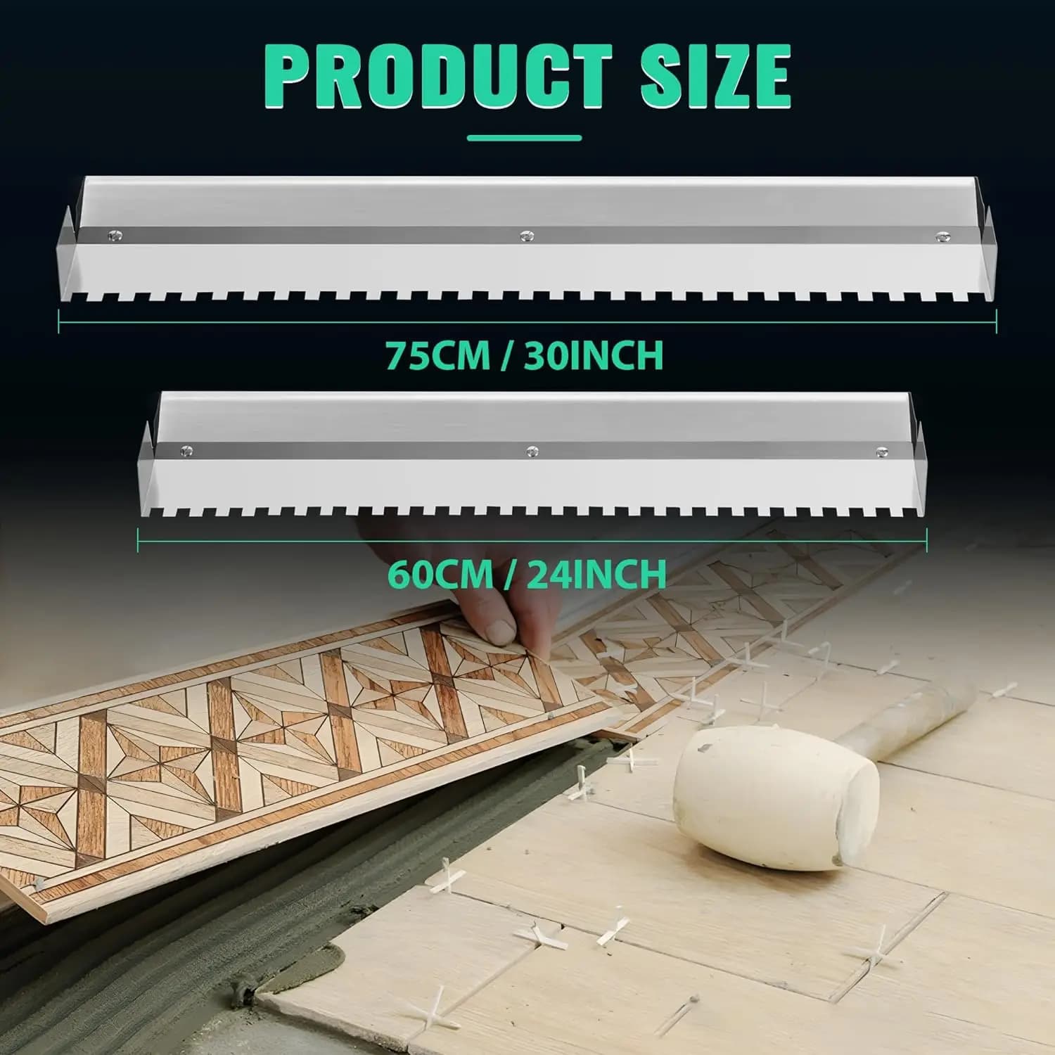 Tile Tools Tile Trowel 2/5" x 2/5" Square Notch Trowel 60cm 75cm Perfect for Large Tiles Flooring Tiling Masonry Hand Trowel