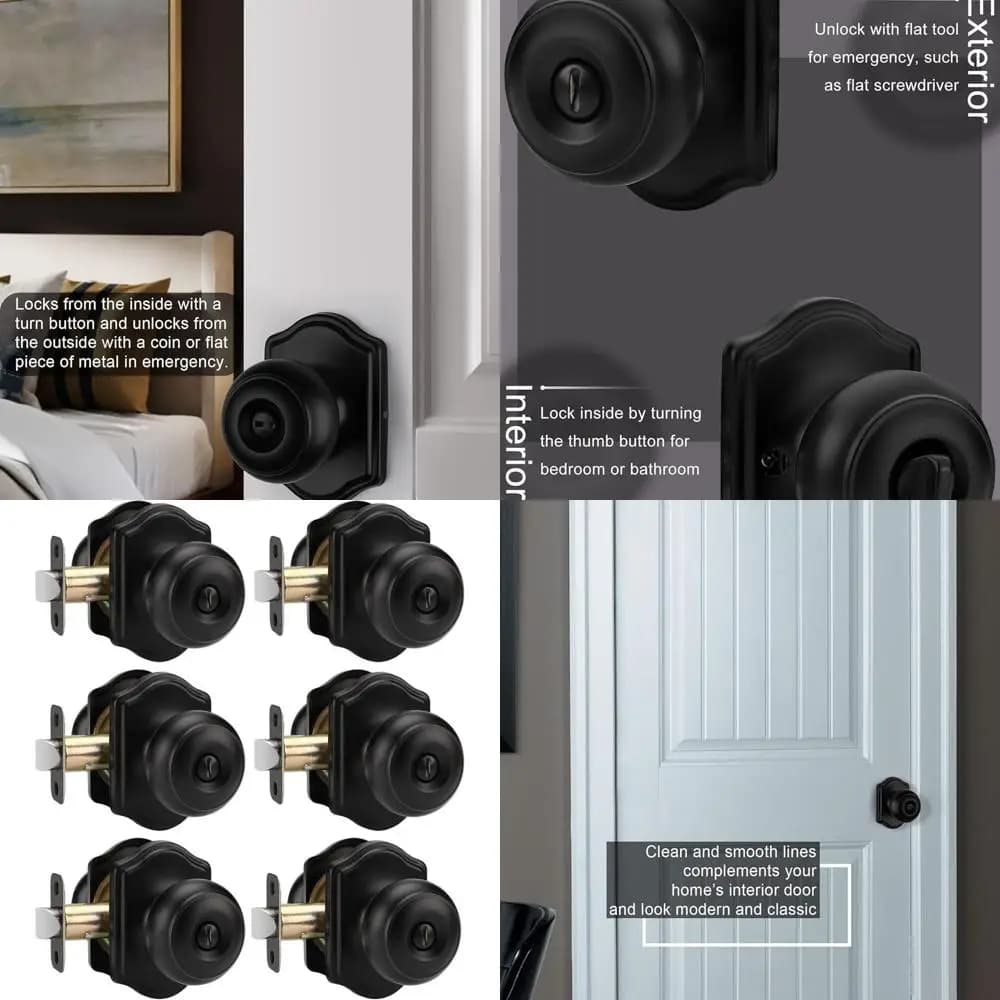 Manopole per porte nere classiche da 6 pezzi per interni, adatte per porte di camera da letto e bagno