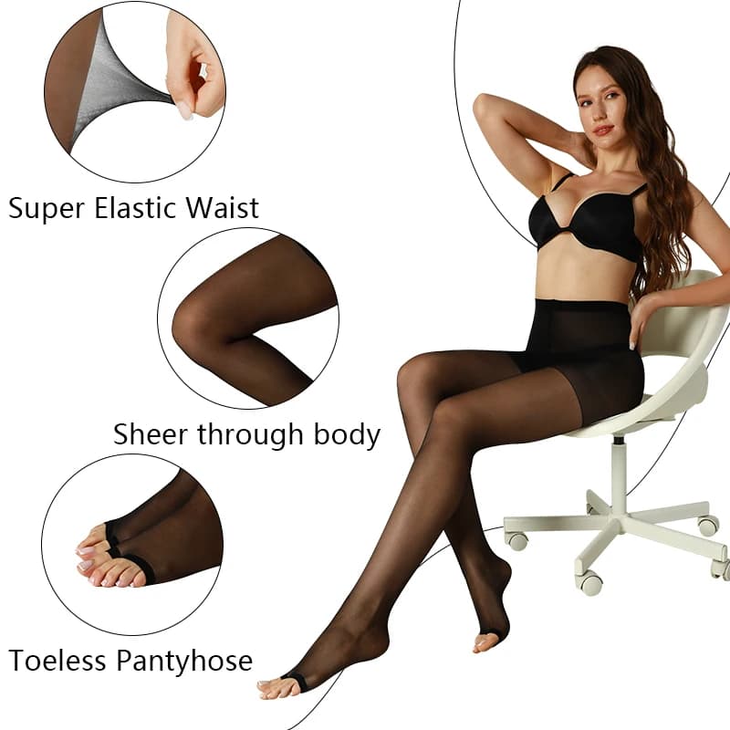 Kave S-3XL 2 paia di collant senza dita in nylon 20D taglie forti per donna Collant velati tinta unita Punta aperta con collant superiori di controllo