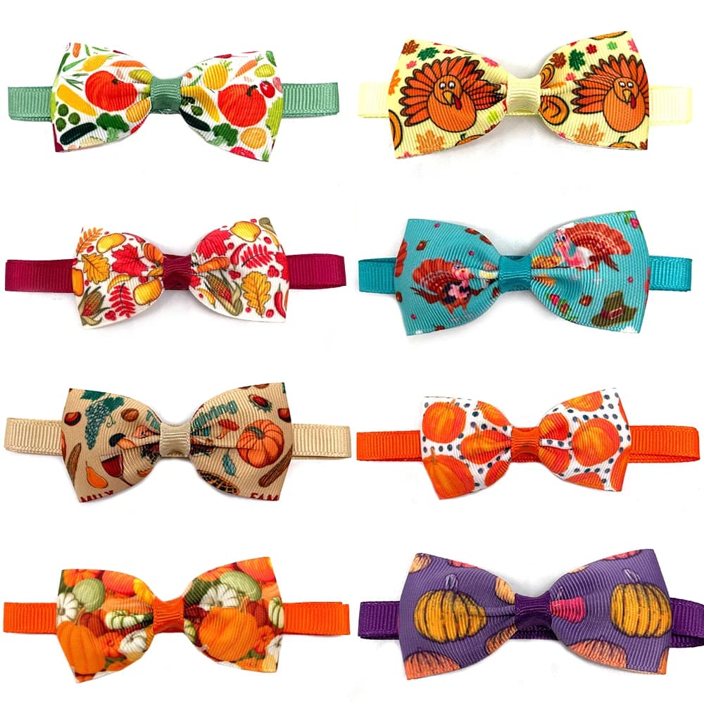 50/100pcs Thanksgiving Puppy Dog Bow Tie Fall Style Pet Dog Necktie Small Dog Cat Bowties Neckties Pet Puppy Grooming Supplies