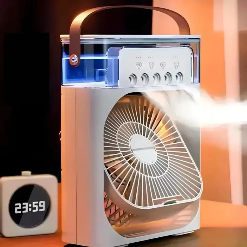 Ventilatore Umidificatore Portatile 3-in-1 con Regolazione dell'Aria, Condizionatore d'Aria Domestico Piccolo, Raffrescatore d'Aria con Luci Notturne a LED per Casa e Ufficio