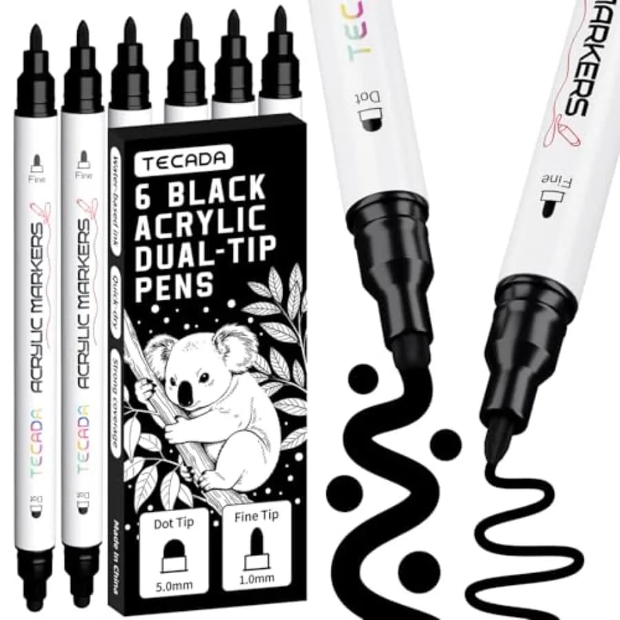 6 Acrylic Paint Markers, Dual-Tip Acrylic Paint Pen for Rock, Fabric, Wood, Plastic, Canvas, Ceramic, Glass, Metal, DIY Crafts