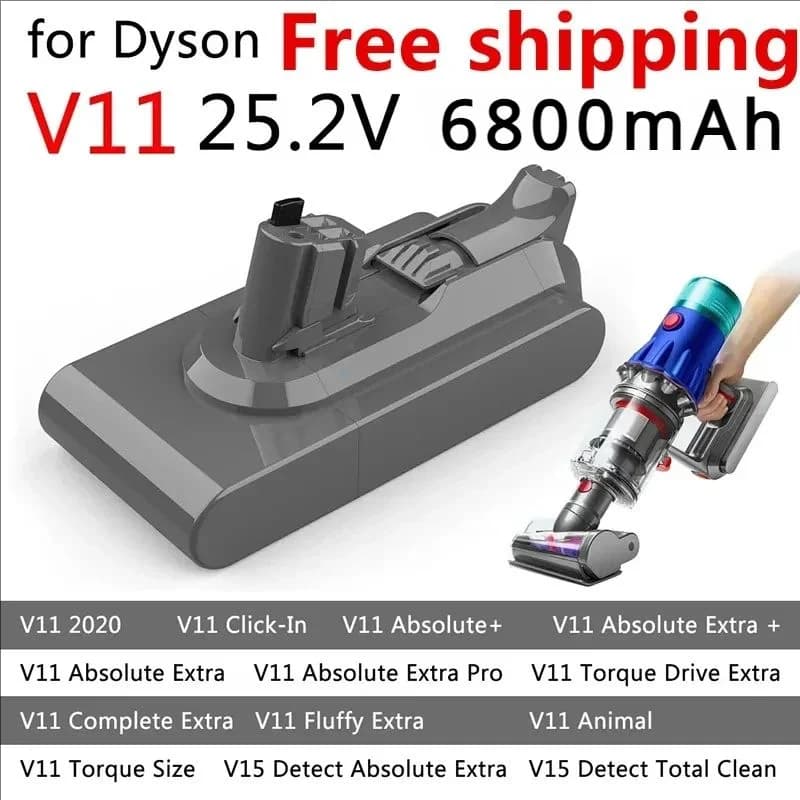 Batteria 100% compatibile con Dyson SV15 Vacuum 6800mAh 25.2V per Dyson Torque Drive Extra V11 Complete Extra V11 Fluffy Extra V11 Animal V15