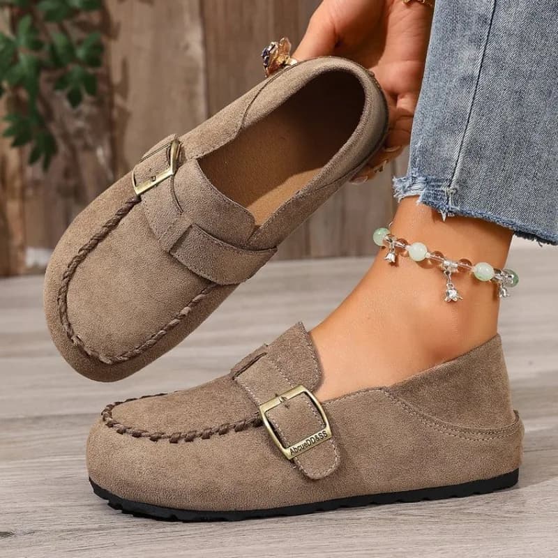 Mules da Donna Casual con Fibbia, Punta Tonda, Cuciture a Mano, in Pelle Scamosciata, Morbide e Comode per Camminare Ogni Giorno